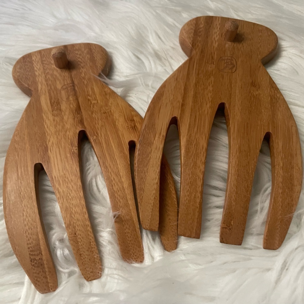 Wooden Salad Hands - Natural Bamboo Serving Forks